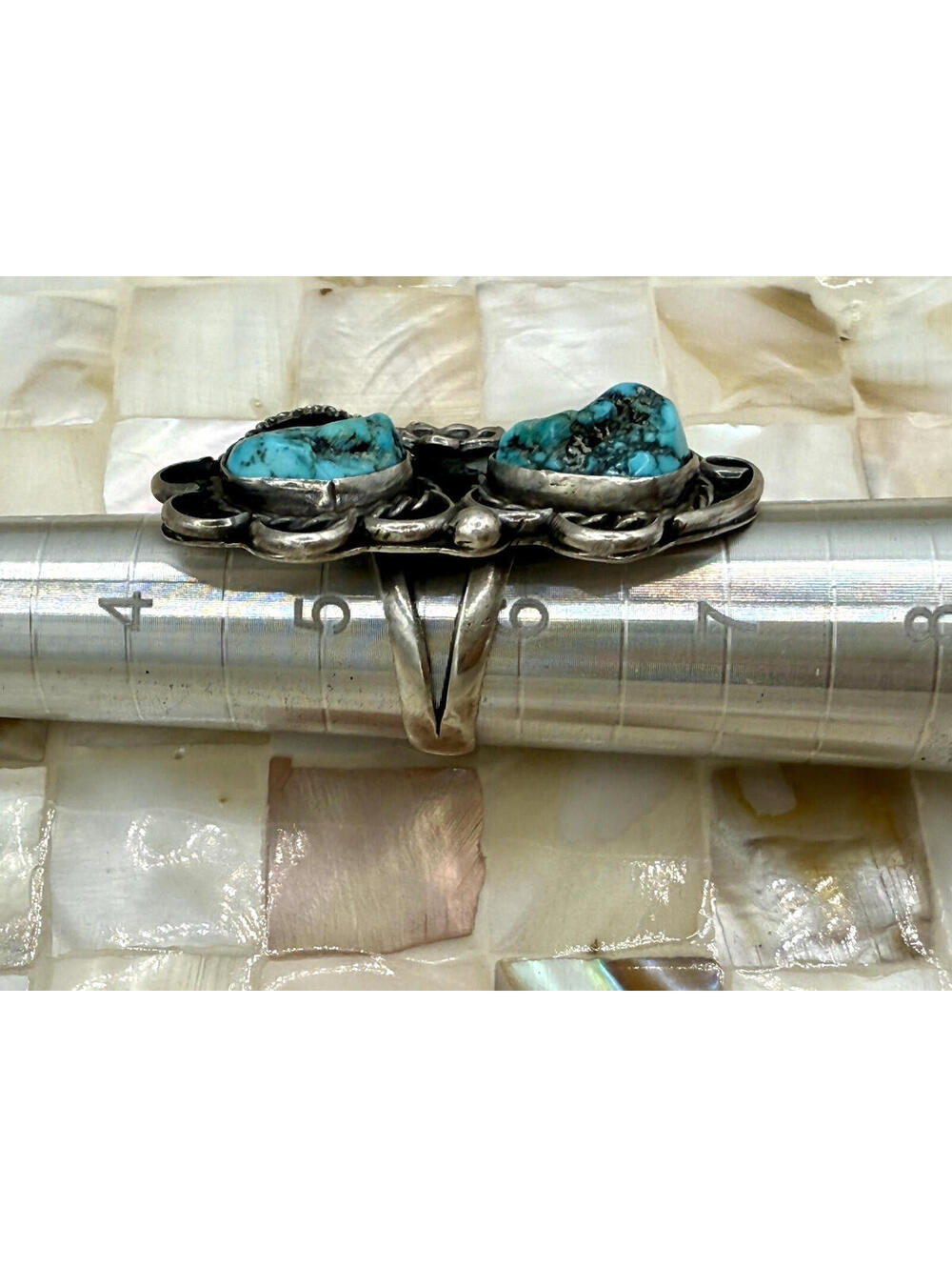 Turquoise Signet Ring Native American Navajo Sterling Silver 925 Size 5.5 Signed - Picture 9 of 9